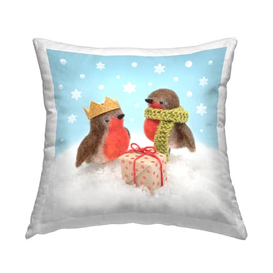 Stupell Industries Holiday Birds with Presents Throw Pillow